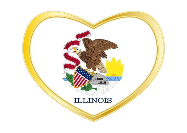 Vlajka státu Illinois v rámečku tvar, zlaté srdce — Stockový vektor