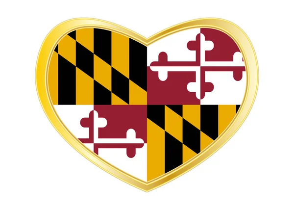 Vlajka Maryland v rámečku tvar, zlaté srdce — Stockový vektor