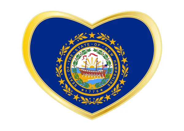 Bandera de New Hampshire en forma de corazón, marco dorado — Archivo Imágenes Vectoriales