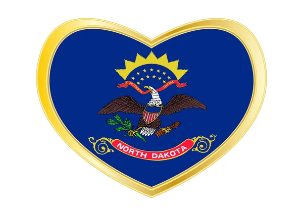 北达科塔州的心形状，金色框架中的旗帜 — 图库矢量图片