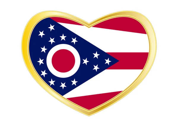 Drapeau de l'Ohio en forme de coeur, cadre doré — Image vectorielle