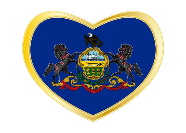 Bandera de Pennsylvania en forma de corazón, marco dorado — Archivo Imágenes Vectoriales