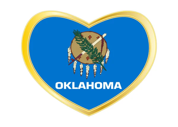 Vlajka státu Oklahoma v rámečku tvar, zlaté srdce — Stockový vektor