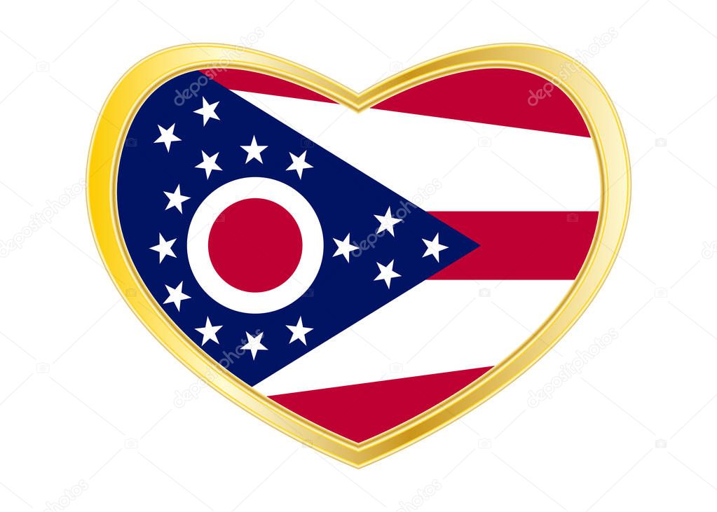 Flag of Ohio in heart shape, golden frame