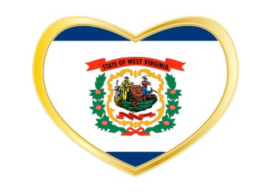 Flag of West Virginia in heart shape, golden frame clipart