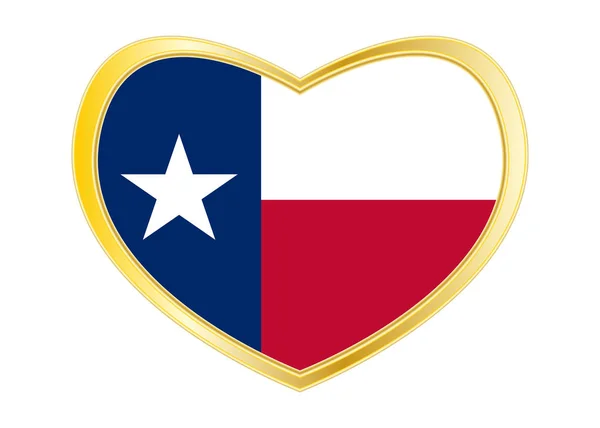 Bandiera del Texas a forma di cuore, cornice dorata — Vettoriale Stock