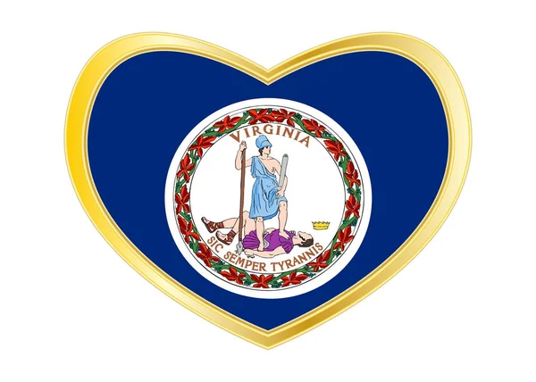 Vlajka z Virginie v rámečku tvar, zlaté srdce — Stockový vektor