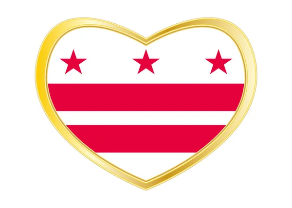Vlag van Washington D.C. in hart vorm goud frame — Stockvector