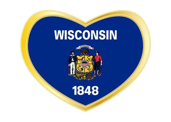 Vlajka Wisconsin v rámečku tvar, zlaté srdce — Stockový vektor