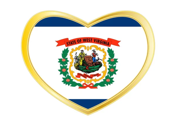 Flag of West Virginia in heart shape, golden frame — Stock Vector