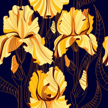 Bahar çiçekleri ile sorunsuz çiçek desenli. Vektör arka plan sarı süsen ile.