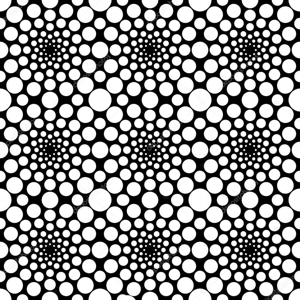 Pattern of circles on a black background. 