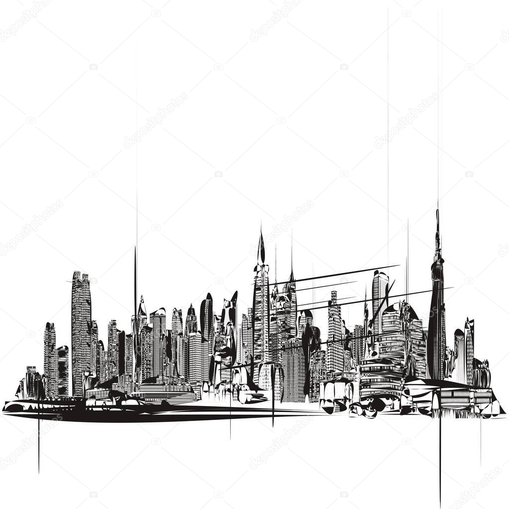 Black and white graphic city.