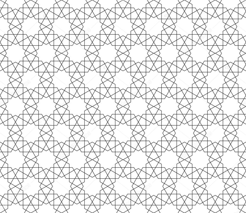 Geometric background. Black and white islamic seamless pattern. 