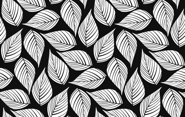 Ilustración vectorial. Patrón blanco y negro sin costuras de las hojas . — Vector de stock