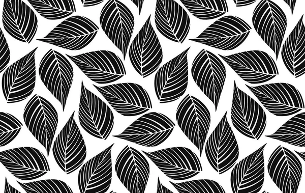 Ilustración vectorial. Patrón blanco y negro sin costuras de las hojas . — Vector de stock