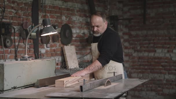 Tischler, der Holz schneidet 4k — Stockvideo