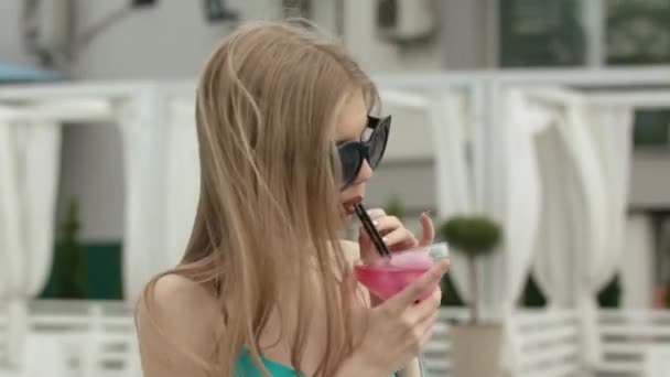 Young Girl Relaxing At The Pool — Stock Video