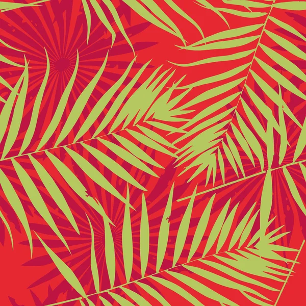 Grüne Palmblätter mit nahtlosem Muster — Stockvektor