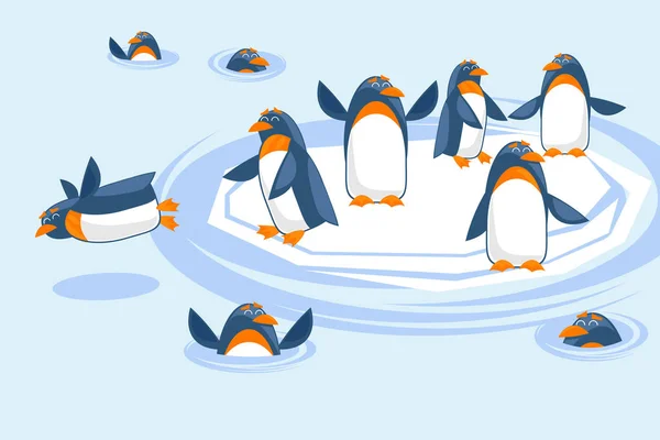 Los pingüinos saltan al agua — Archivo Imágenes Vectoriales