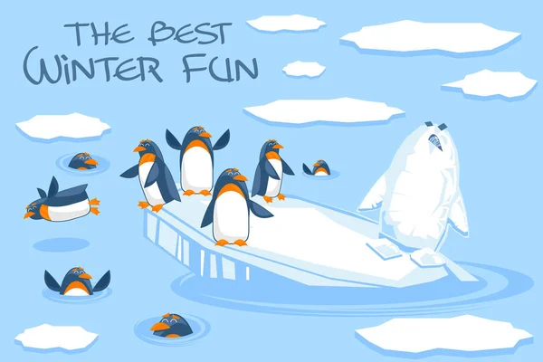Пингвины и снеговик — стоковый вектор