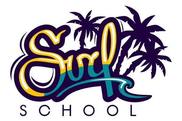 Okul logo avuç içi ağaçları ile sörf.