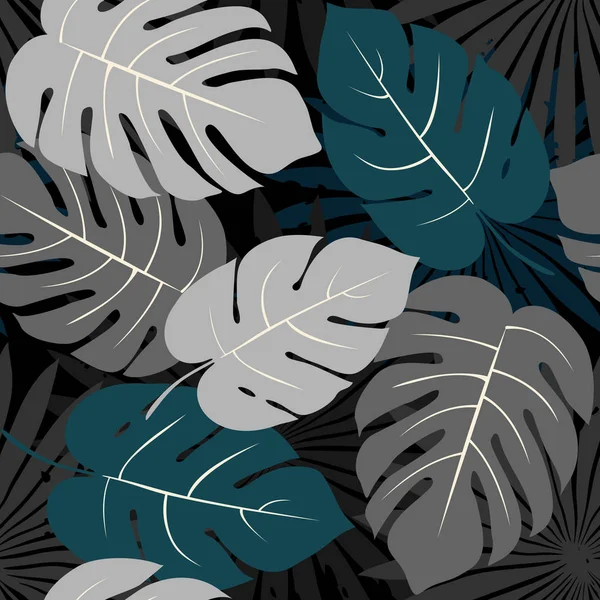 Tropische graue und blaue Blätter. — Stockvektor