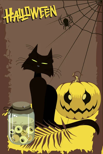 Afiş tasarımı. Gözler, yaprak, kedi ve kabak ile banka