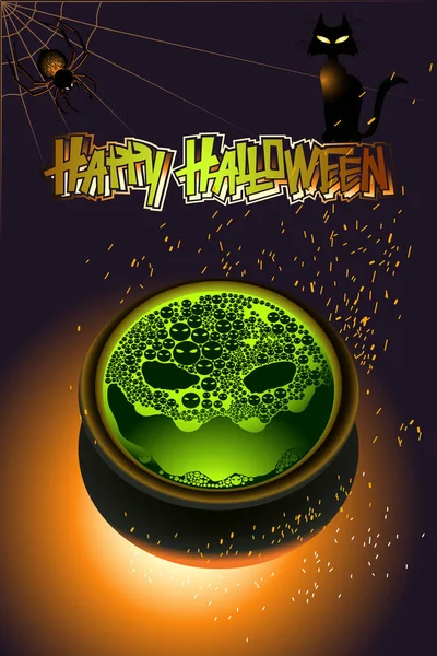 Cadılar Bayramı pot, örümcek, kedi, şenlik ateşi ve kıvılcım ile ayarla