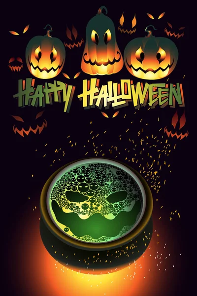 Cadılar Bayramı pot, pumpkins, hayaletler, şenlik ateşi ve kıvılcım ile ayarla