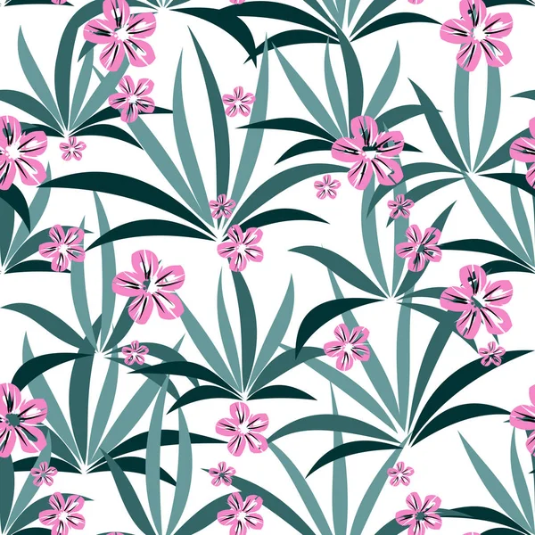 Sorunsuz vektör desen çim ve pembe çiçekli