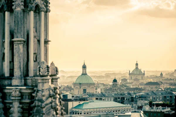 View of Milan city from Duomo roof at dusk — Stock Photo, Image