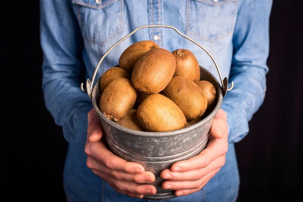 Kiwi emmer in handen — Stockfoto