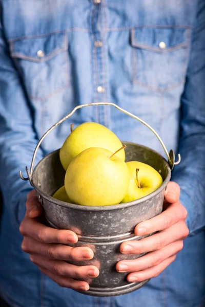 Elleri kovaya elma — Stok fotoğraf