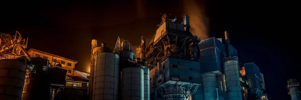 Cementfabriek Nacht Panoramisch Uitzicht — Stockfoto