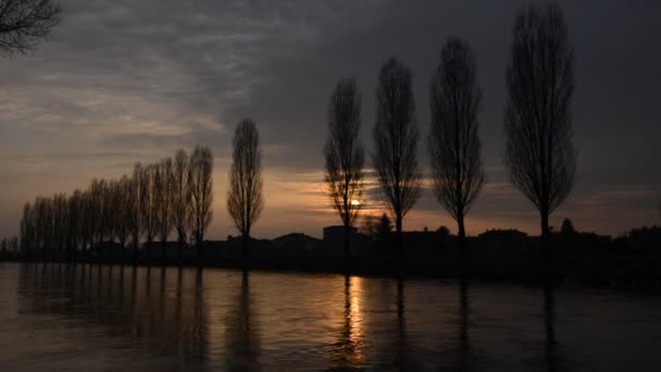 Irrigaion 运河在农村日落时的宁静水流 — 图库视频影像