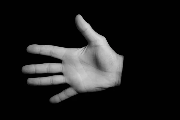 Otwórz Ręcznie Gesty Dłoni Czarnym Tle Czarno Białe Zdjęcie — Zdjęcie stockowe