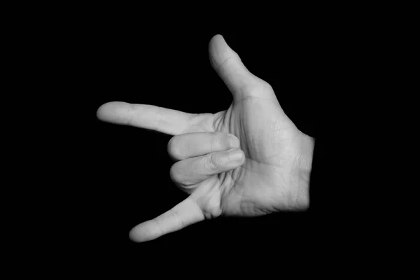 Ροκ Χειρονομίες Χεριών Μαύρο Φόντο Μαύρο Και Άσπρο Φωτογραφία — Φωτογραφία Αρχείου