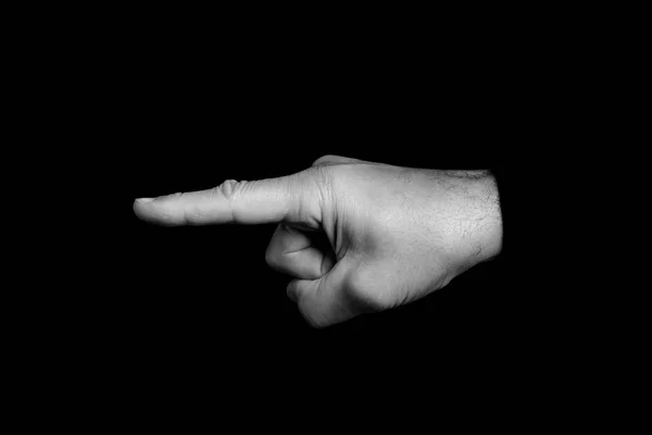 Вказівний Палець Жести Рук Чорному Тлі Чорно Біле Фото — стокове фото