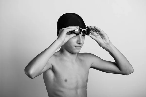 Nadador Joven Foto Blanco Negro — Foto de Stock
