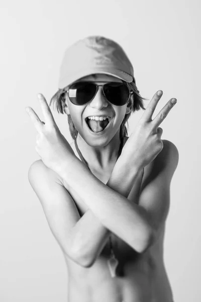 Young Lifeguard Boy Black White Photo — Stock Photo, Image