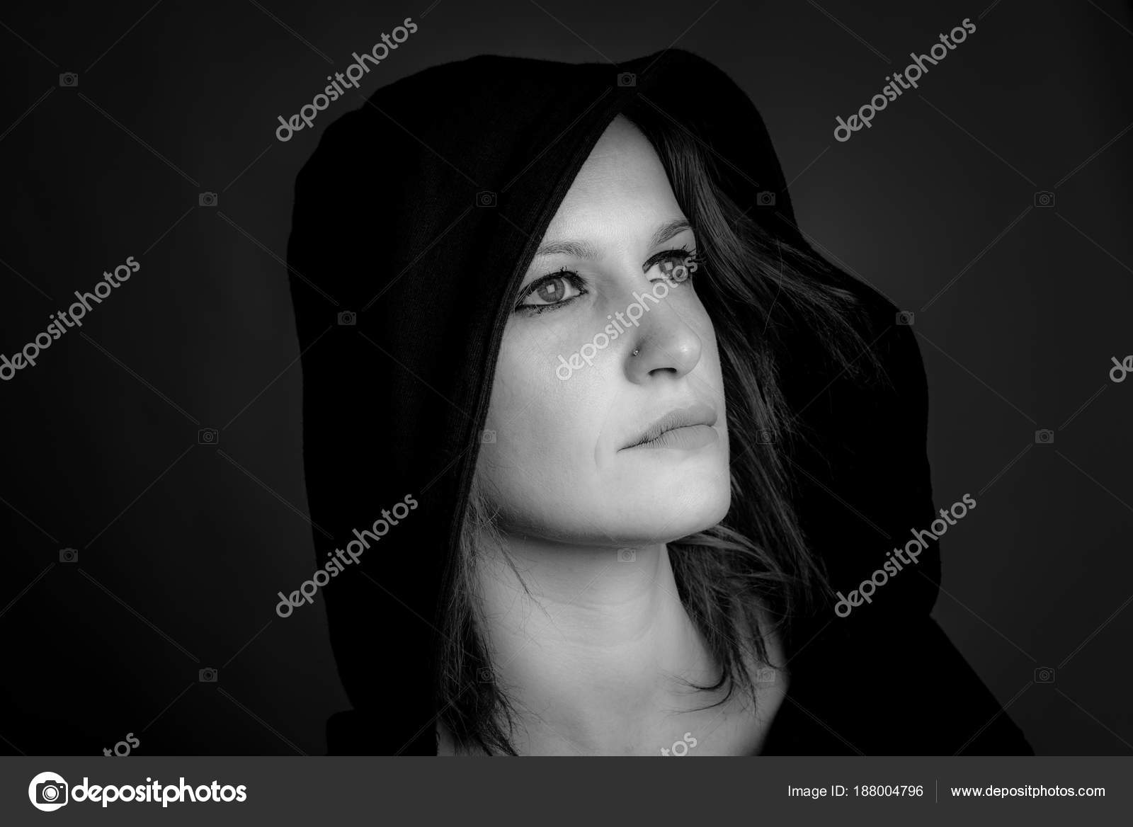 Portrait Hooded Woman Black White Image Stock Photo by ©leporiniumberto ...