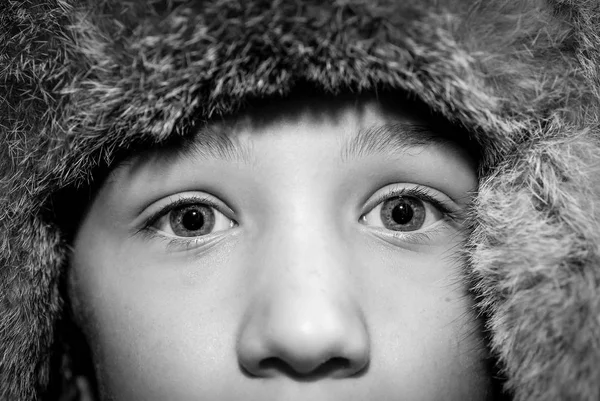 child eyes - black and white photo