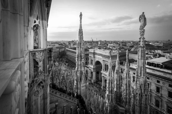 Galleria Vittorio Emanuele View Duomo Rooff Terrace Μιλάνο Ιταλία Ασπρόμαυρη — Φωτογραφία Αρχείου
