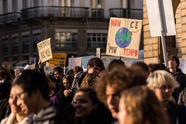 Milan, Italy - November 29: Fridays for Future strike protest, the students strike for the global environmental policy.