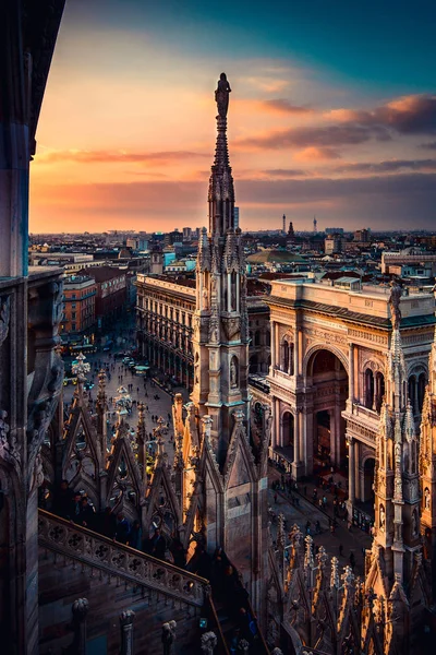 Milan Duomo Italia Vista Desde Azotea Atardecer — Foto de Stock