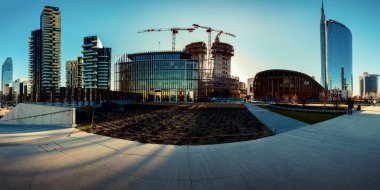 MILAN, ITALY - FEBRUARY 2020: Construction site of the new skyscraper Unipol Headquarter designed by MCA Mario Cucinella Architects at Porta Garibaldi district, Piazza Gae Aulenti. Structure stage.