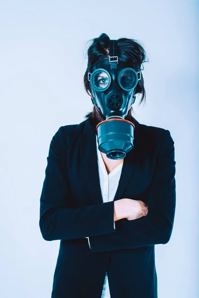 Business Woman Wearing Infection Protective Mask Epidemic Danger Infection Fear — Stock Photo, Image