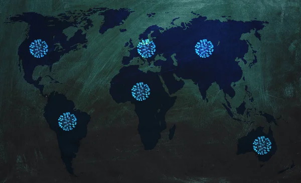 Світова Карта Пандемії Коронавірусу Концепція Епідемічної Небезпеки Коїд Дифузія — стокове фото