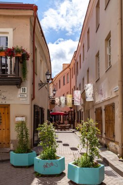 Eski Vilnius street güneşli yaz günü, yeşillik ile